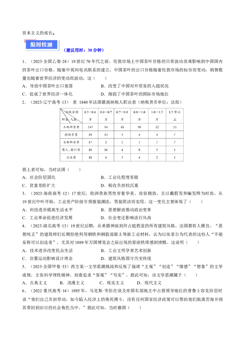 重难点13两次工业革命（原卷版）_2024年新高考资料_3.2024专项复习_2024年高考历史热点&middot;重点&middot;难点专练（新高考专用）
