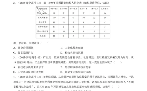 重难点13两次工业革命（原卷版）_2024年新高考资料_3.2024专项复习_2024年高考历史热点&middot;重点&middot;难点专练（新高考专用）