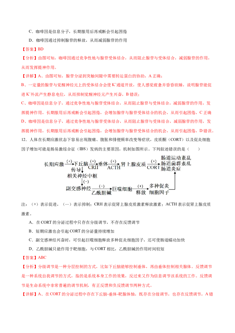 押新高考卷稳态与调节（解析版）-备战2024年高考生物临考题号押题（新高考通用）_2024年新高考资料_5.2024三轮冲刺_备战2024年高考生物临考题号押题（新高考通用）322745222