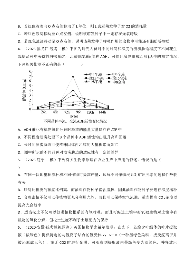 专题04细胞呼吸和光合作用（原卷版）_2024年新高考资料_3.2024专项复习_备战2024年高考生物一轮复习重难点突破讲解与训练（新教材）