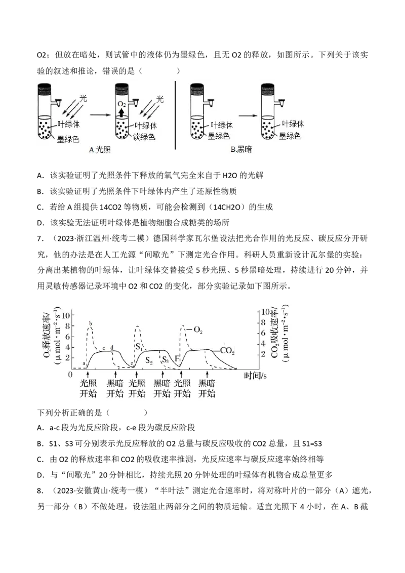专题04细胞呼吸和光合作用（原卷版）_2024年新高考资料_3.2024专项复习_备战2024年高考生物一轮复习重难点突破讲解与训练（新教材）