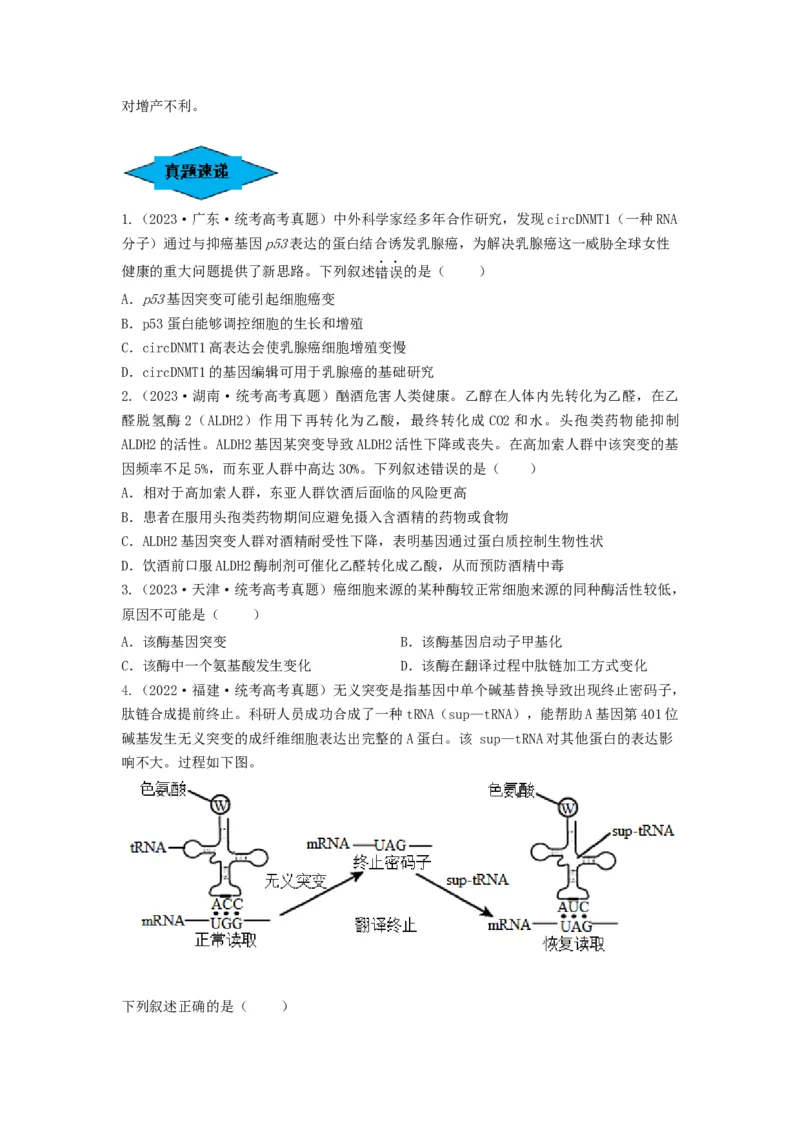 专题20基因突变和基因重组（串讲）（原卷版）_2024年新高考资料_1.2024一轮复习_备战2024年高考生物一轮复习串讲精练（新高考专用）