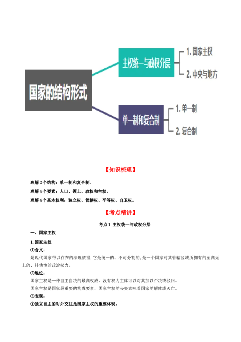 第二课国家的结构形式（精品讲义）_新高考复习资料_2024年新高考资料_一轮复习资料_完2024年高考政治一轮复习考点帮（课件+讲义+练习）（新教材新高考）