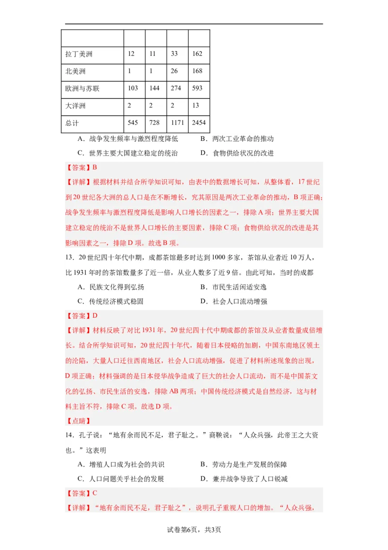 经济类热点--人口问题与人口迁移-2023-2024学年高三历史二轮（专题训练）解析版_2024年新高考资料_2.2024二轮复习_2024届高三历史统编版二轮复习专项训练