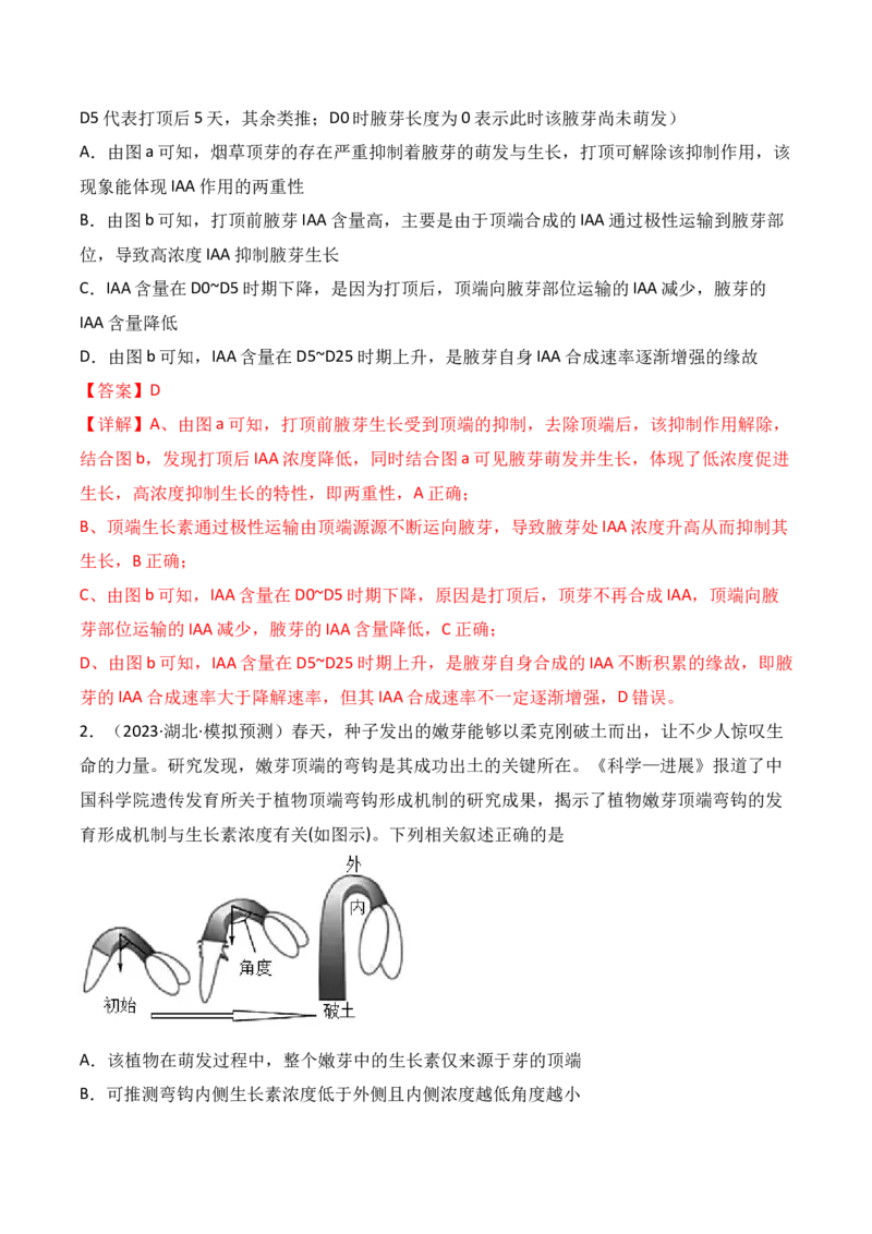 专题12植物的激素调节（解析版）_2024年新高考资料_3.2024专项复习_备战2024年高考生物一轮复习重难点突破讲解与训练（新教材）