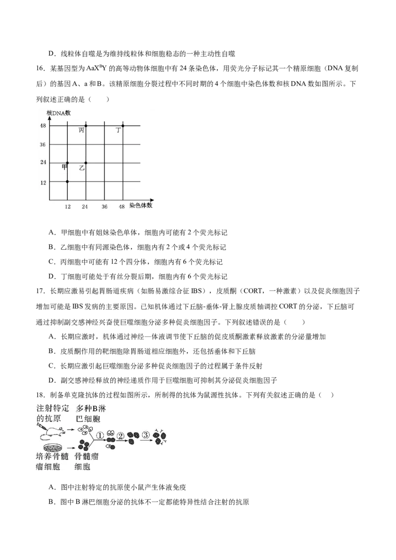 2024年高考冲刺模拟试卷（二）（原卷版）_2024年新高考资料_5.2024三轮冲刺_2024年高考生物考前最后冲刺