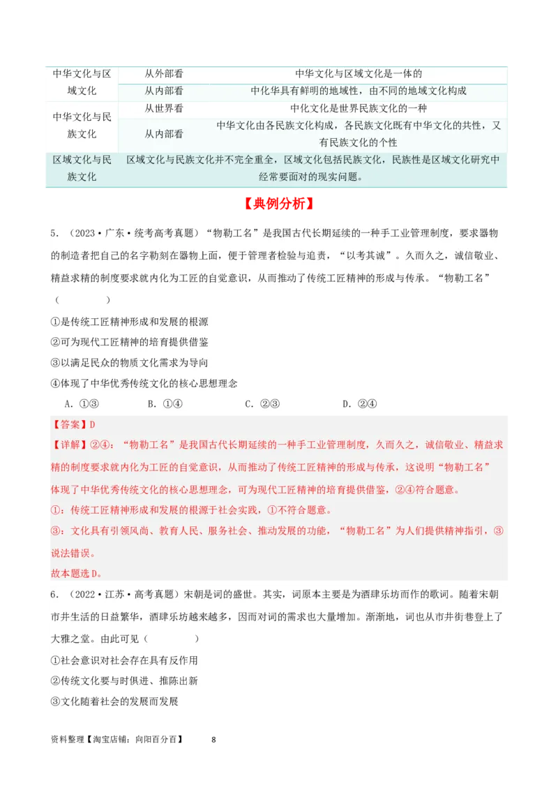 第七课继承发展优秀传统文化（精品讲义）_新高考复习资料_2024年新高考资料_一轮复习资料_完2024年高考政治一轮复习考点帮（课件+讲义+练习）（新教材新高考）