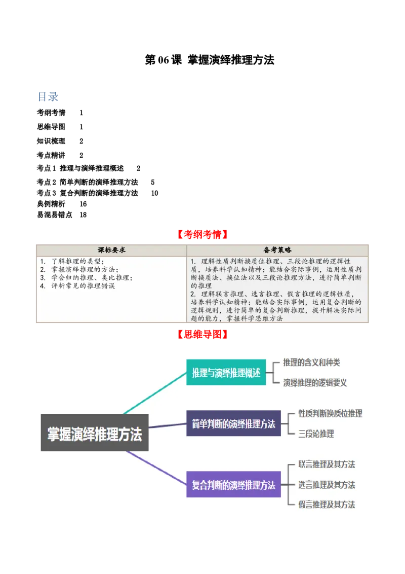 第06课掌握演绎推理方法（精品讲义）_新高考复习资料_2024年新高考资料_一轮复习资料_完2024年高考政治一轮复习考点帮（课件+讲义+练习）（新教材新高考）