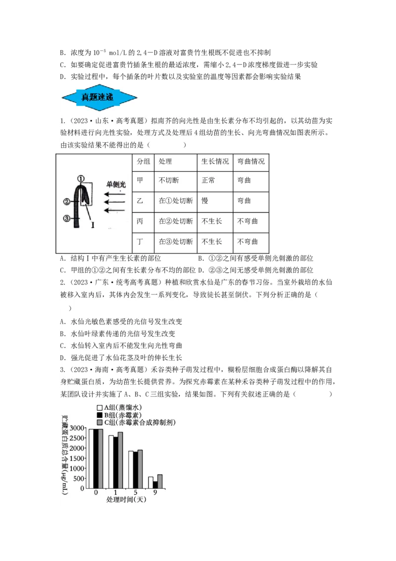 专题27植物生命活动的调节（串讲）（原卷版）_2024年新高考资料_1.2024一轮复习_备战2024年高考生物一轮复习串讲精练（新高考专用）