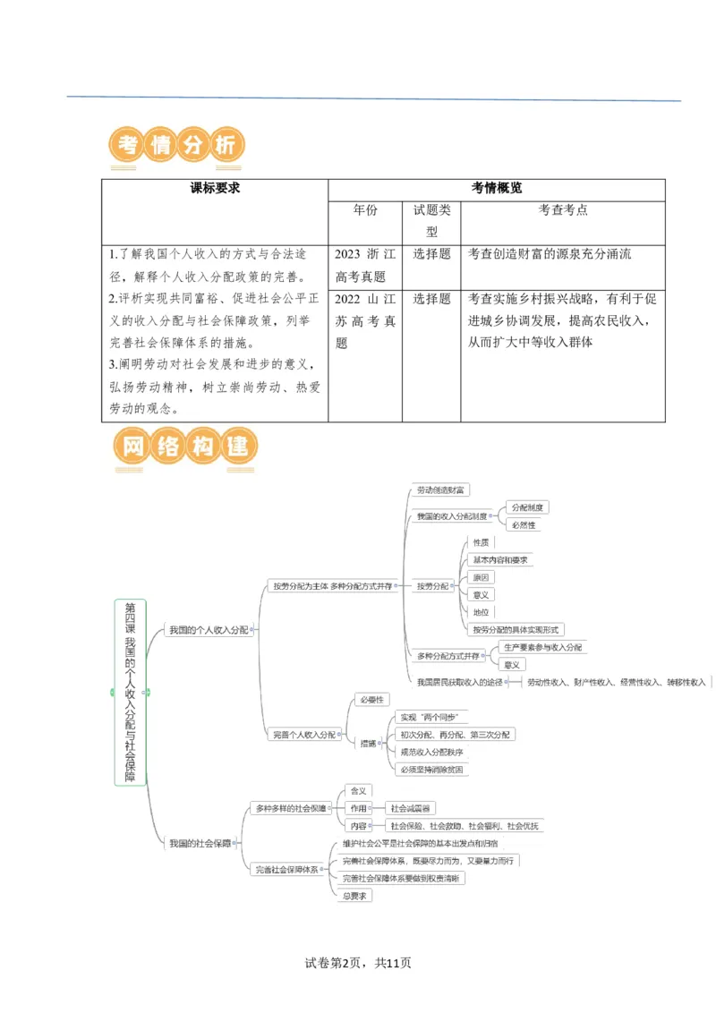 第04课我国的个人收入分配与社会保障（讲义）（原卷版）_新高考复习资料_2024年新高考资料_一轮复习资料_完2024年高考政治一轮复习讲练测（课件+讲义+练习）（新教材新高考）