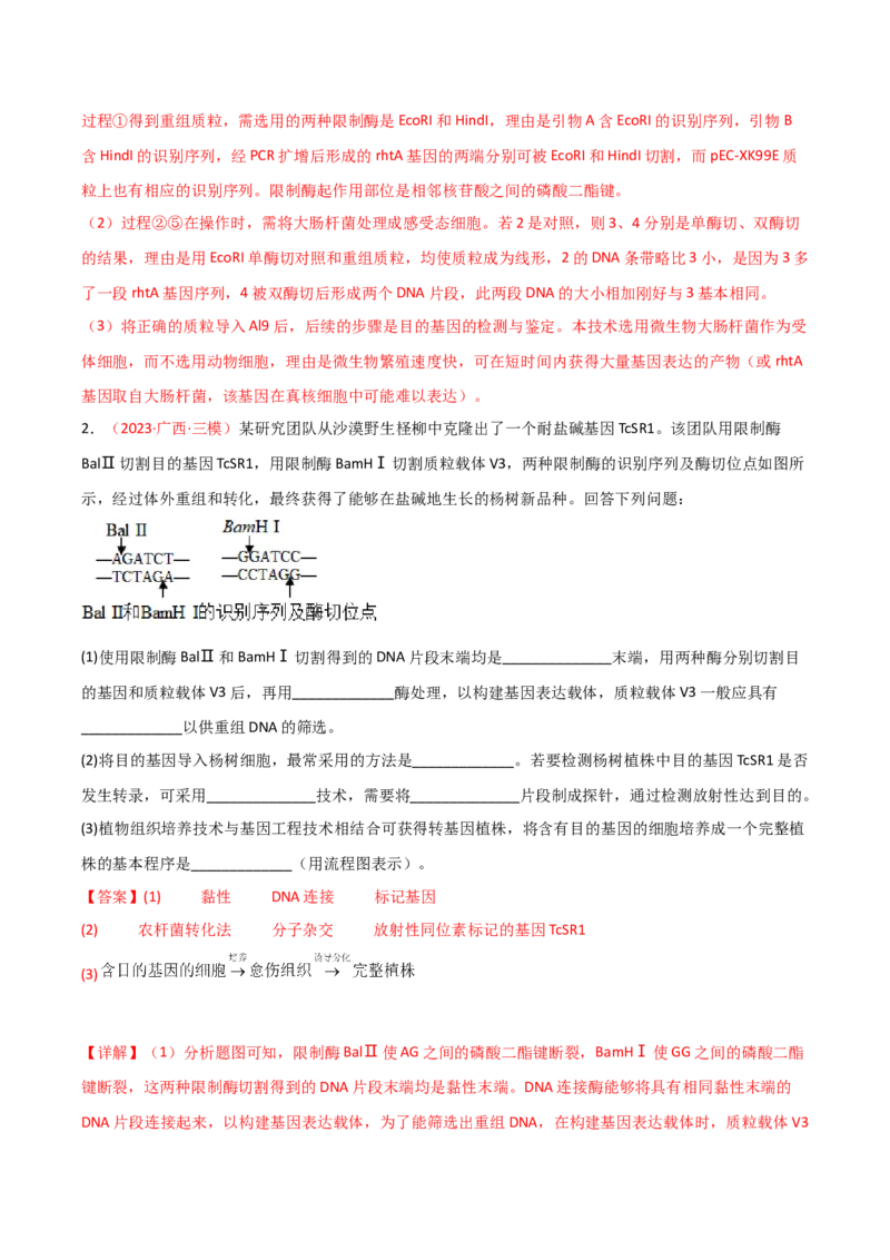 专题18基因工程（解析版）_2024年新高考资料_3.2024专项复习_备战2024年高考生物一轮复习重难点突破讲解与训练（新教材）