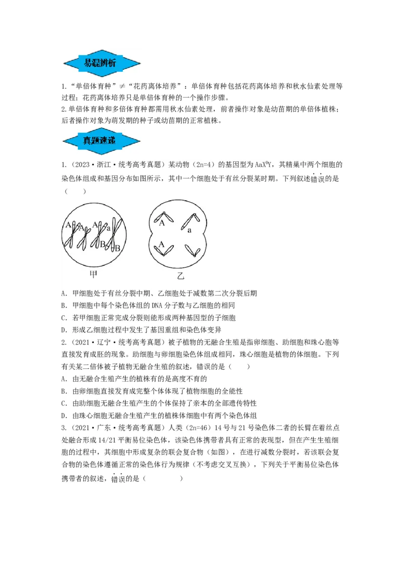 专题21染色体变异与育种（串讲）（原卷版）_2024年新高考资料_1.2024一轮复习_备战2024年高考生物一轮复习串讲精练（新高考专用）
