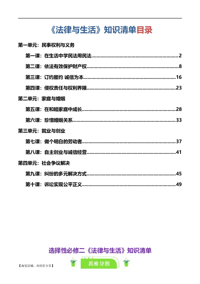 选择性必修二《法律与生活》知识清单-口袋书2024年高考政治一轮复习知识清单（新高考通用）_新高考复习资料_2024年新高考资料_专项复习资料