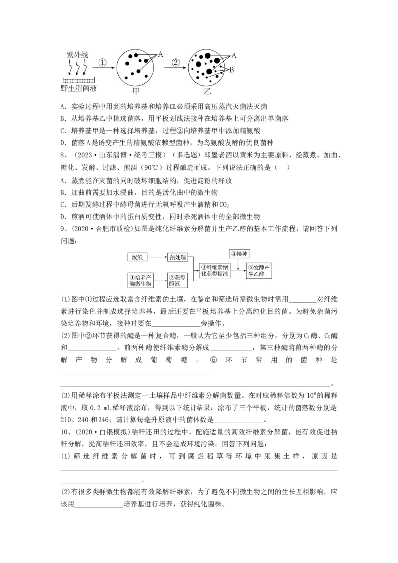 专题35微生物的培养技术及应用（精练）（原卷版）_2024年新高考资料_1.2024一轮复习_备战2024年高考生物一轮复习串讲精练（新高考专用）