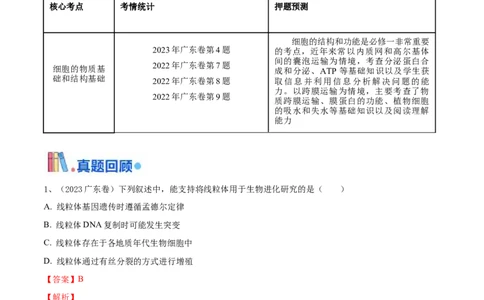 押广东卷选择题细胞的物质基础和结构基础（解析版）_2024年新高考资料_5.2024三轮冲刺_备战2024年高考生物临考题号押题（广东专用）323137816