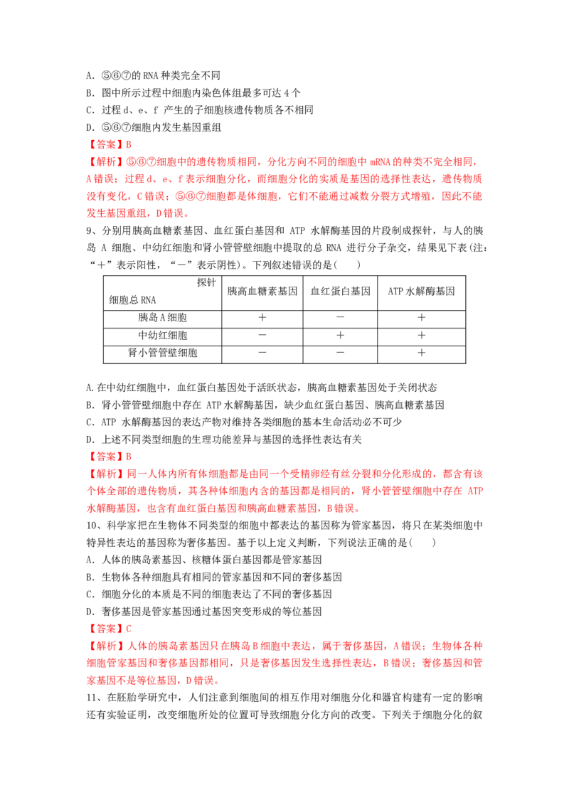 专题13细胞的分化、衰老和死亡（精练）（解析版）_2024年新高考资料_1.2024一轮复习_备战2024年高考生物一轮复习串讲精练（新高考专用）