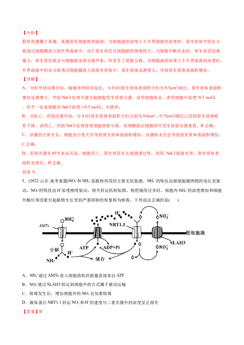 专题02细胞的物质运输、酶与ATP-2022年高考真题和模拟题生物分专题训练（教师版含解析）_2024年新高考资料_1.2024一轮复习_赠2022年高考生物真题与模拟题分类