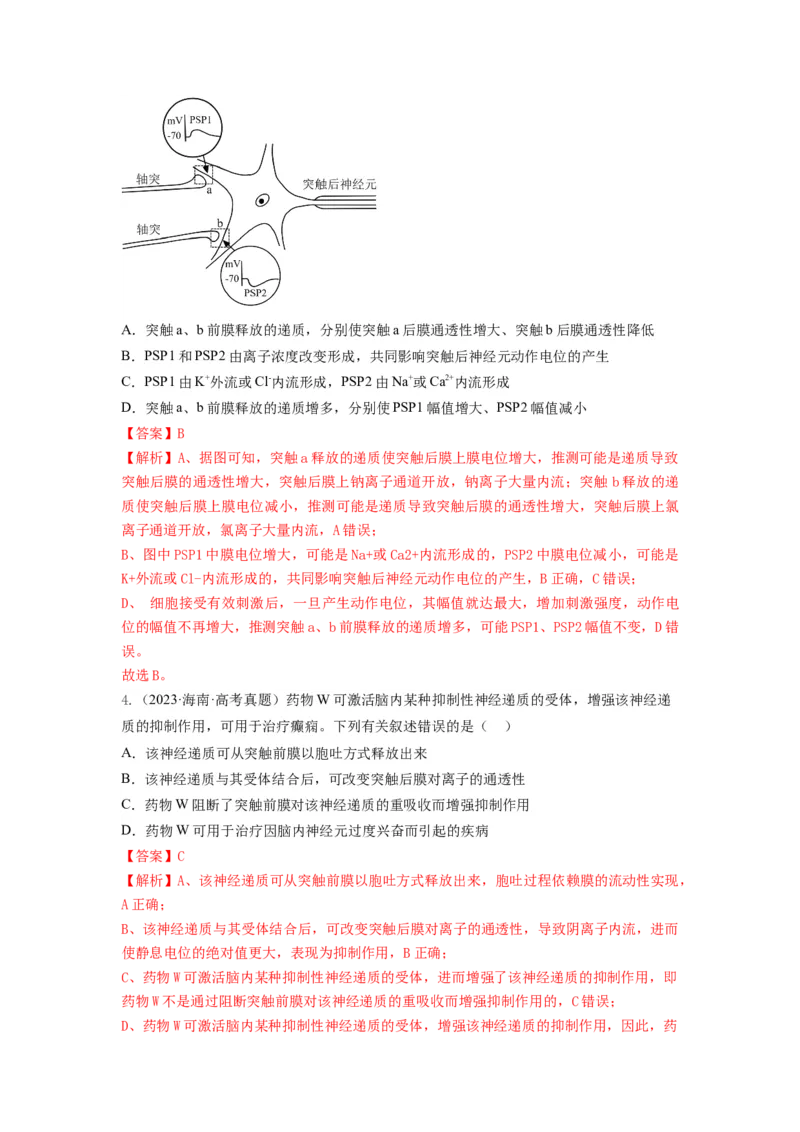 专题24神经调节（串讲）（解析版）_2024年新高考资料_1.2024一轮复习_备战2024年高考生物一轮复习串讲精练（新高考专用）