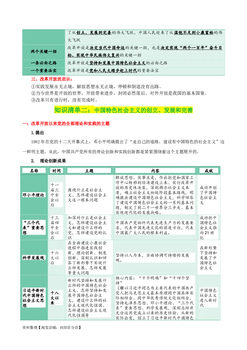 专题03只有中国特色社会主义才能发展中国_新高考复习资料_2024年新高考资料_一轮复习资料_口袋书2024年高考政治一轮复习知识清单（新高考通用）