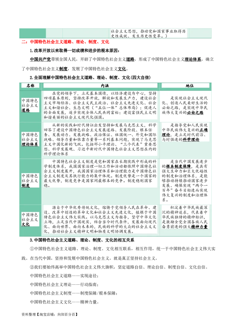 专题03只有中国特色社会主义才能发展中国_新高考复习资料_2024年新高考资料_一轮复习资料_口袋书2024年高考政治一轮复习知识清单（新高考通用）