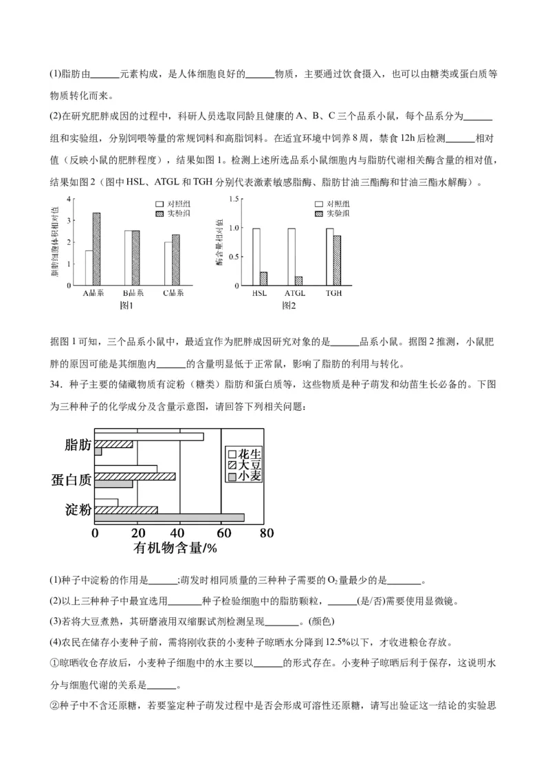 专题3糖类和脂质（原卷版)_2024年新高考资料_3.2024专项复习_备战2024年高考生物一轮复习重难点专项突破_专题03糖类和脂质-备战2024年高考生物一轮复习重难点专项突破