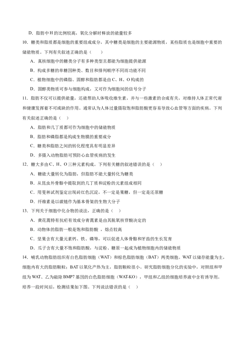 专题3糖类和脂质（原卷版)_2024年新高考资料_3.2024专项复习_备战2024年高考生物一轮复习重难点专项突破_专题03糖类和脂质-备战2024年高考生物一轮复习重难点专项突破