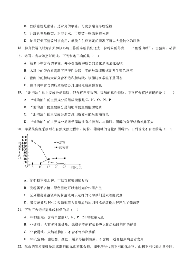 专题3糖类和脂质（原卷版)_2024年新高考资料_3.2024专项复习_备战2024年高考生物一轮复习重难点专项突破_专题03糖类和脂质-备战2024年高考生物一轮复习重难点专项突破