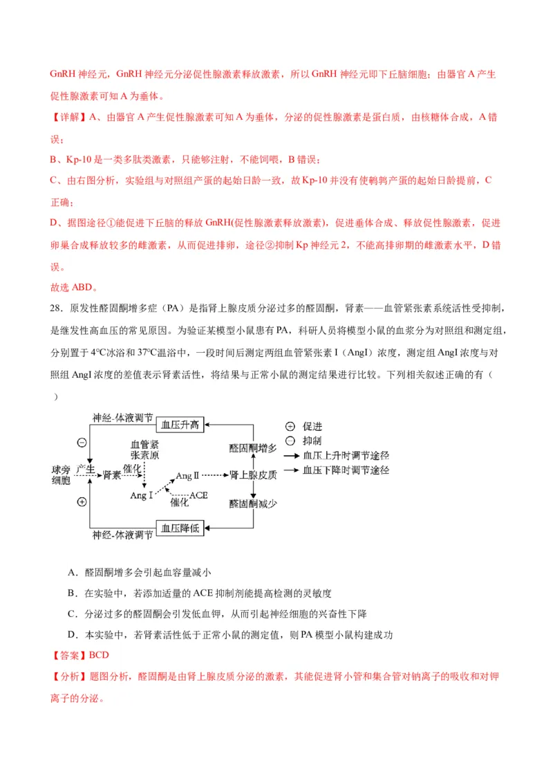 专题28体液调节与神经调节的关系（解析版)_2024年新高考资料_3.2024专项复习_备战2024年高考生物一轮复习重难点专项突破
