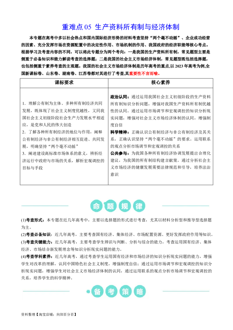 重难点05生产资料所有制与经济体制（解析版）_新高考复习资料_2024年新高考资料_专项复习资料_❤2024年高考政治热点&middot;重点&middot;难点专练（新高考专用）_重难点_教师版（含答案解析）