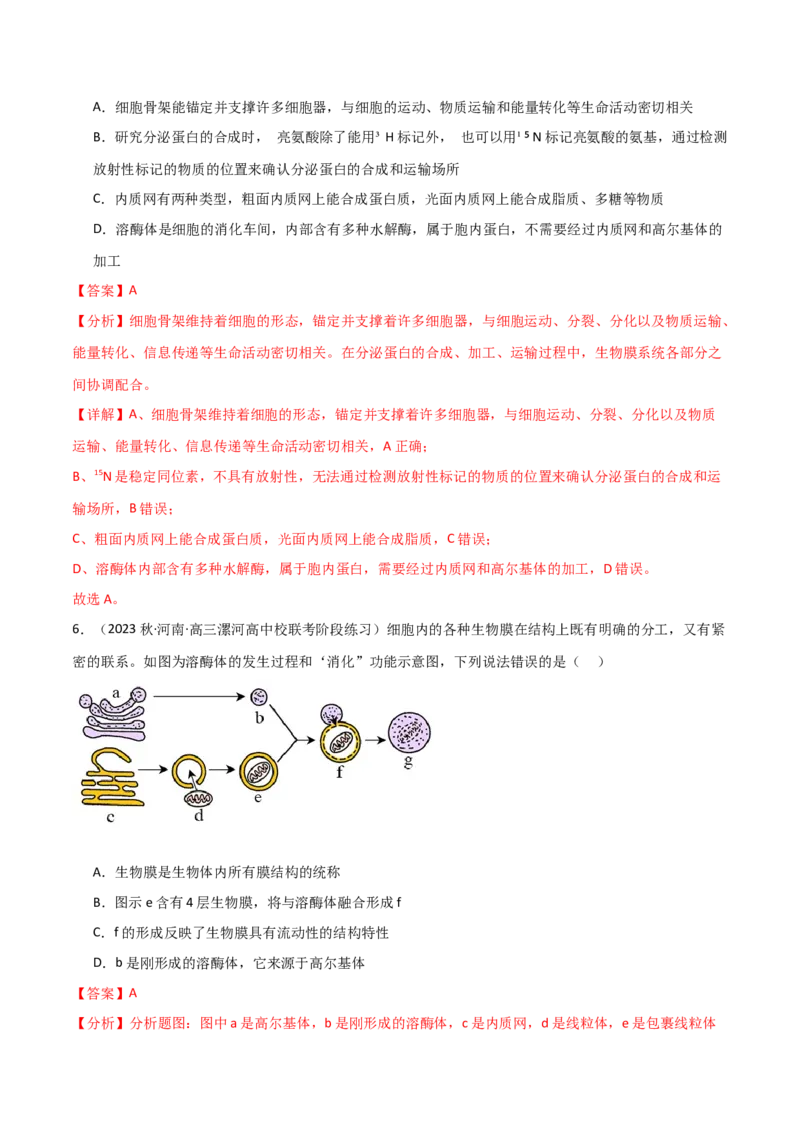 专题02细胞的结构和功能（解析版）_2024年新高考资料_3.2024专项复习_2024年高考生物热点&middot;重点&middot;难点专练（新高考专用）