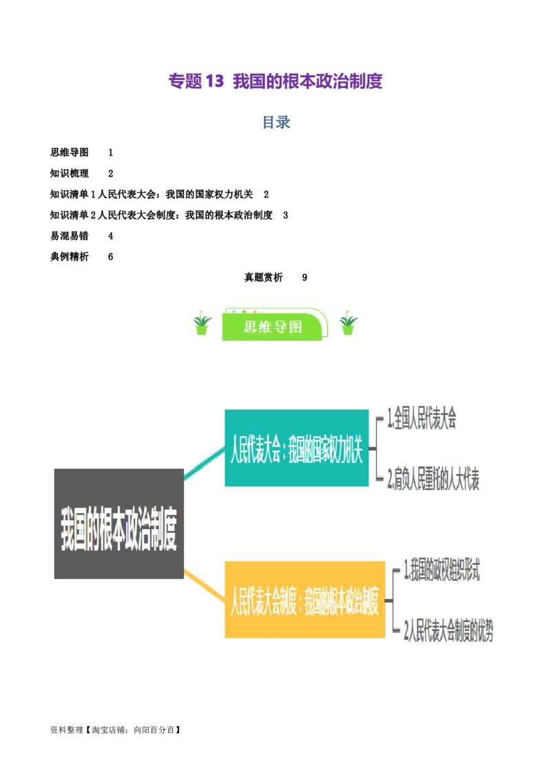 专题13我国的根本政治制度_新高考复习资料_2024年新高考资料_一轮复习资料_口袋书2024年高考政治一轮复习知识清单（新高考通用）