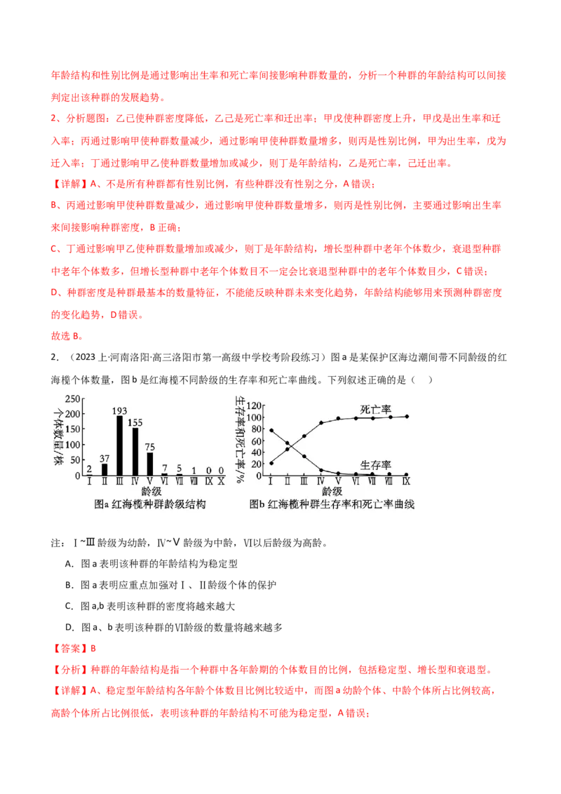 专题09种群和群落（解析版）_2024年新高考资料_3.2024专项复习_2024年高考生物热点&middot;重点&middot;难点专练（新高考专用）