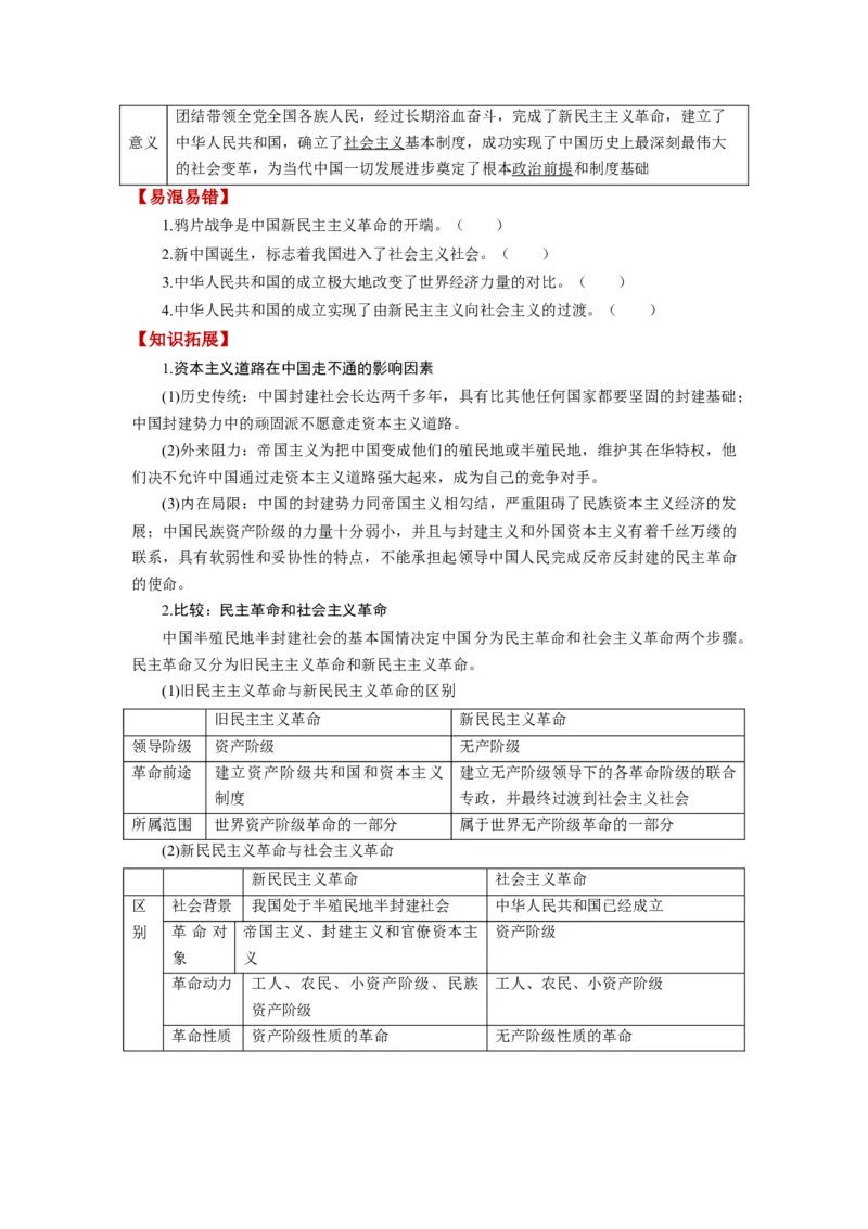 第02课只有社会主义才能救中国（讲义）（原卷版）_新高考复习资料_2024年新高考资料_一轮复习资料_完2024年高考政治一轮复习讲练测（课件+讲义+练习）（新教材新高考）_必修1