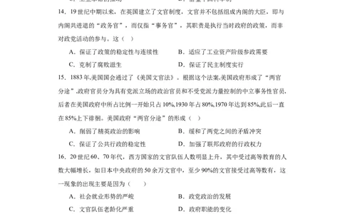 西方的文官制度-2023-2024学年高三历史二轮（专题训练）原卷版_2024年新高考资料_2.2024二轮复习_2024届高三历史统编版二轮复习专项训练