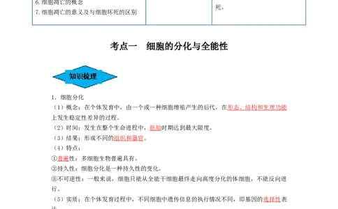专题13细胞的分化、衰老和死亡（串讲）（解析版）_2024年新高考资料_1.2024一轮复习_备战2024年高考生物一轮复习串讲精练（新高考专用）