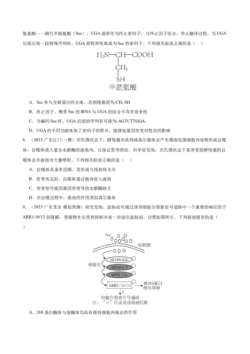 押广东卷选择题第13题分子与细胞模块（原卷版）_2024年新高考资料_5.2024三轮冲刺_备战2024年高考生物临考题号押题（广东专用）323137816