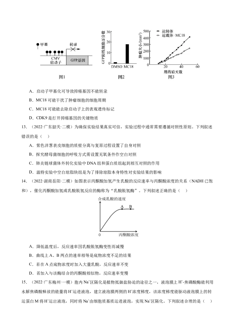 押广东卷选择题第13题分子与细胞模块（原卷版）_2024年新高考资料_5.2024三轮冲刺_备战2024年高考生物临考题号押题（广东专用）323137816
