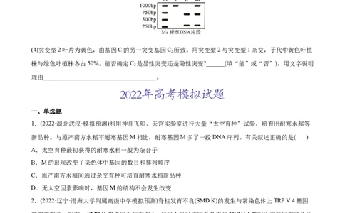 专题08生物的变异和进化-2022年高考真题和模拟题生物分专题训练（学生版）_2024年新高考资料_1.2024一轮复习_赠2022年高考生物真题与模拟题分类