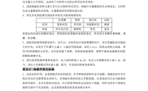 专题01细胞中的元素和无机物（原卷版）_2024年新高考资料_1.2024一轮复习_备战2024年高考生物一轮复习抢分特训（全国通用）