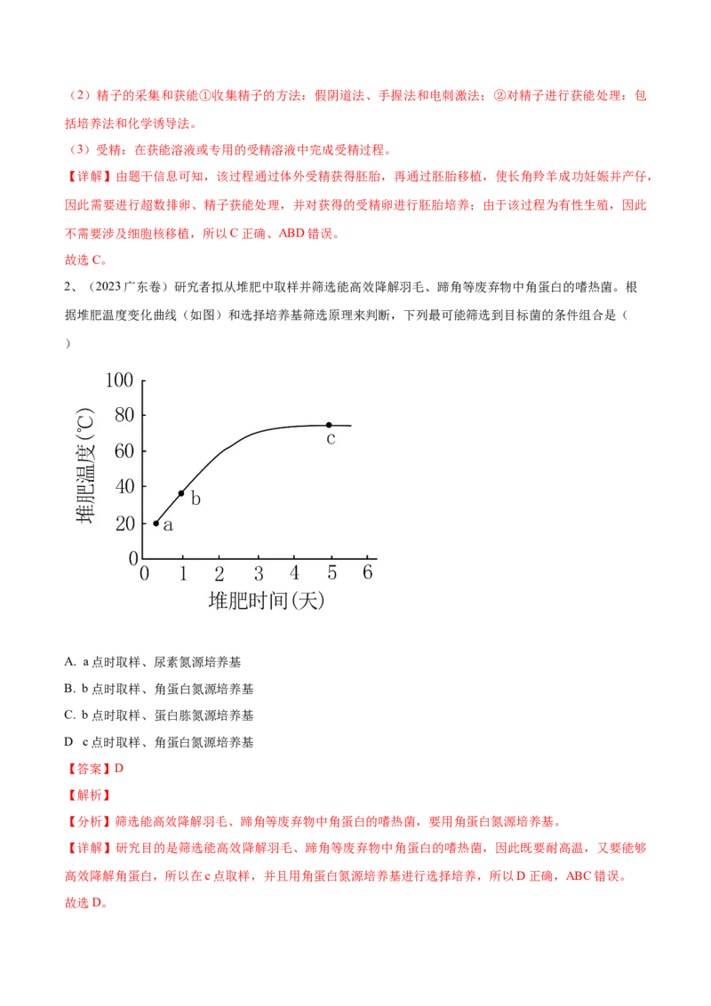 押广东卷选择题生物技术与工程（解析版）_2024年新高考资料_5.2024三轮冲刺_备战2024年高考生物临考题号押题（广东专用）323137816