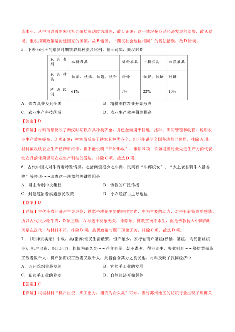 考点10古代中国经济的基本结构-备战2022年高考历史学霸纠错_2024年新高考资料_1.2024一轮复习_赠备战2022年高考历史学霸纠错