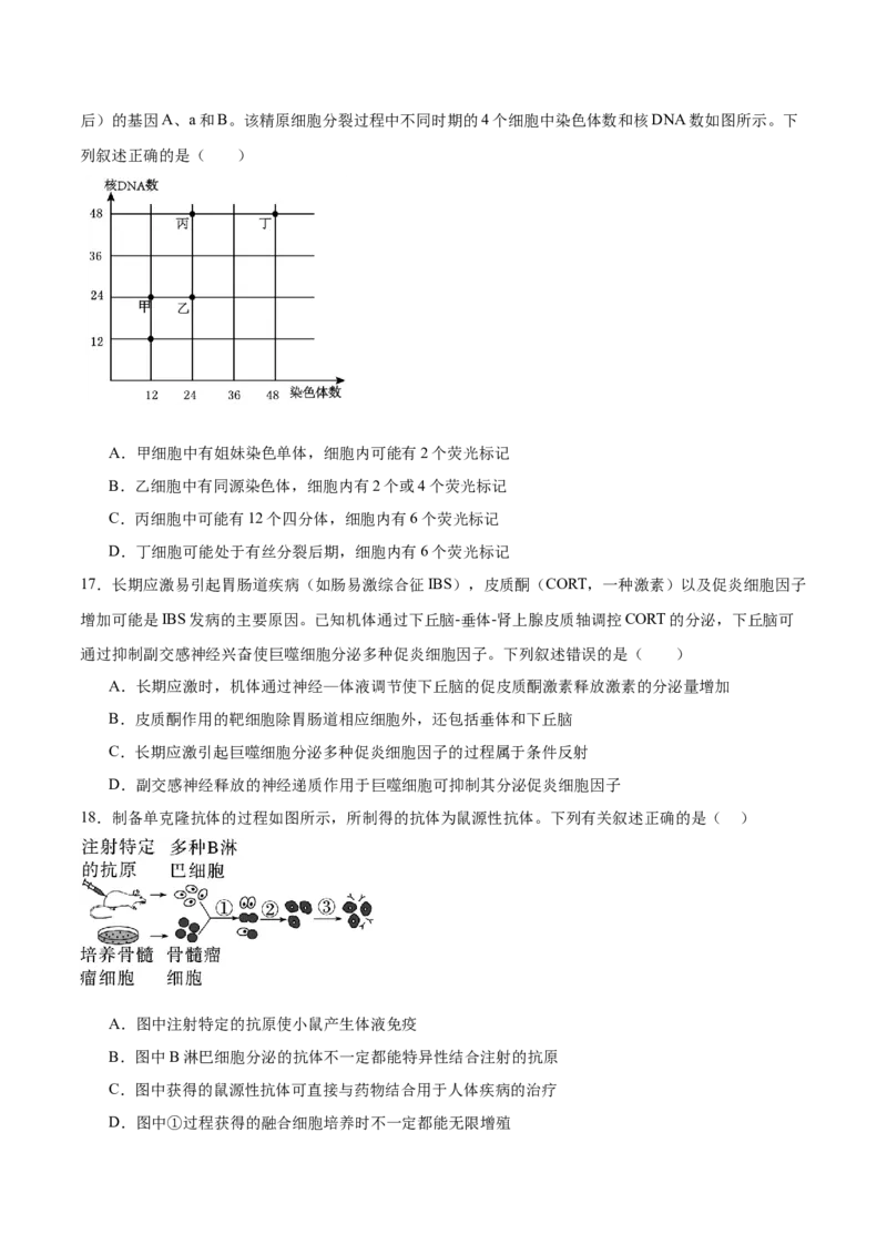 2024年高考冲刺模拟试卷（二）（解析版）_2024年新高考资料_5.2024三轮冲刺_2024年高考生物考前最后冲刺