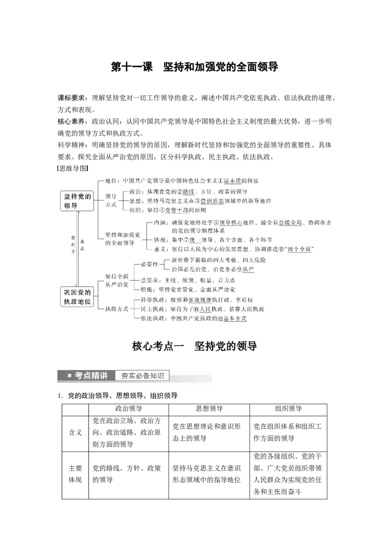 2023年高考政治一轮复习（部编版）第11课坚持和加强党的全面领导_新高考复习资料_2023年新高考资料_2023年新高考大一轮复习讲义_2023年高考政治一轮复习讲义（部编新高考版）