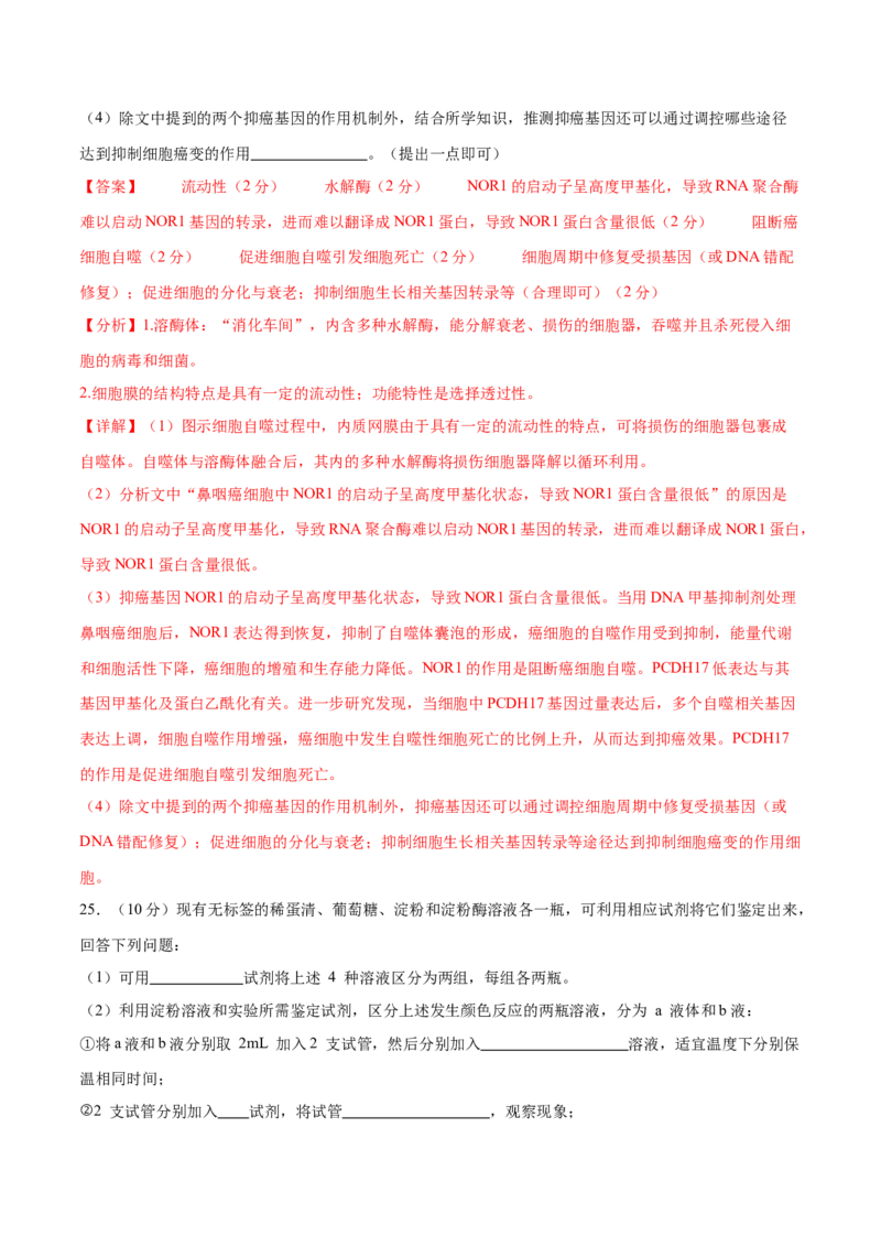 专题一细胞的物质基础和结构基础（测试）（解析版）_2024年新高考资料_2.2024二轮复习_2024年高考生物二轮复习讲练测（新教材新高考）