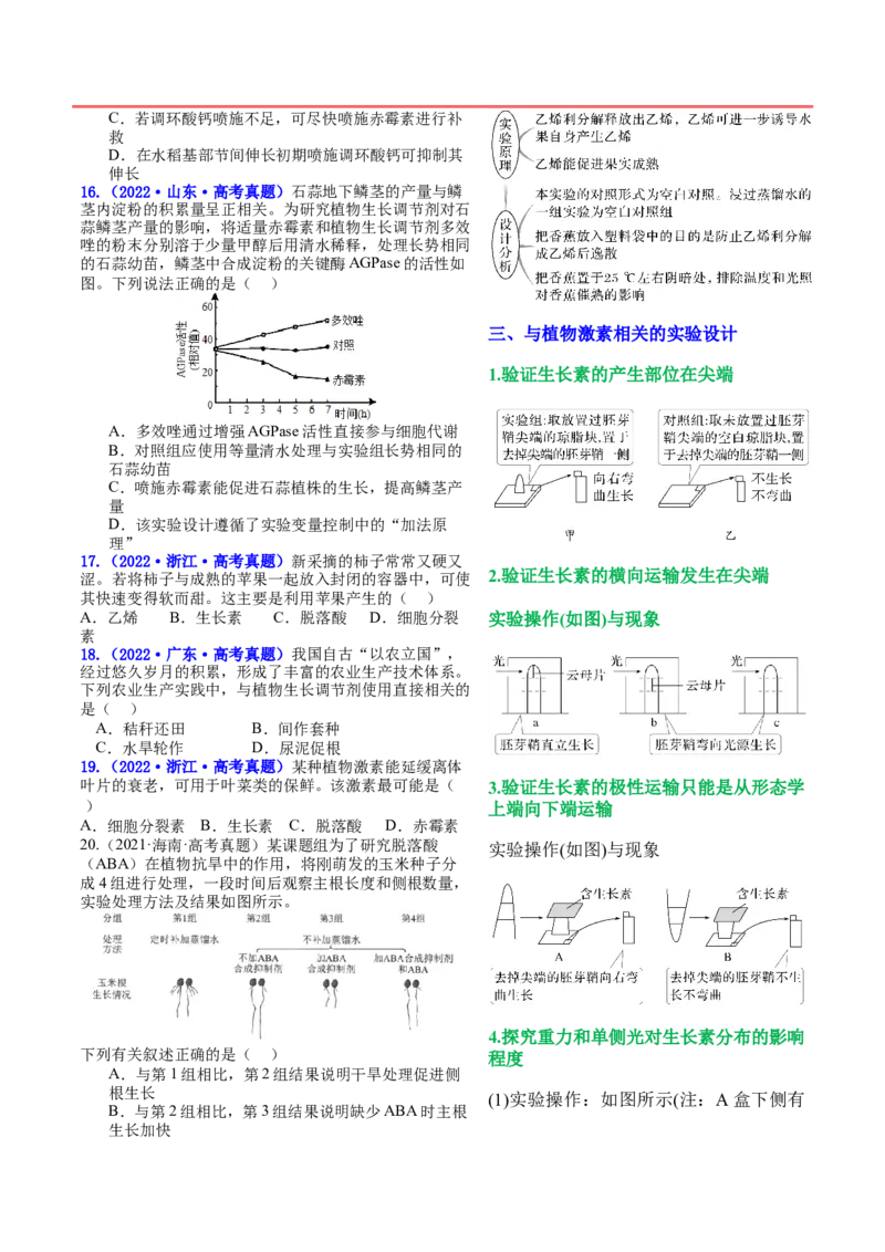 押新高考卷植物生命活动的调节（原卷版）-备战2024年高考生物临考题号押题（新高考通用）_2024年新高考资料_5.2024三轮冲刺_备战2024年高考生物临考题号押题（新高考通用）322745222