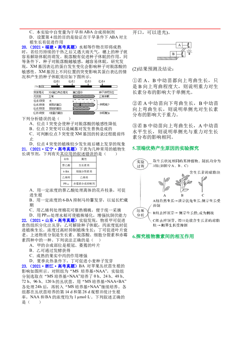 押新高考卷植物生命活动的调节（原卷版）-备战2024年高考生物临考题号押题（新高考通用）_2024年新高考资料_5.2024三轮冲刺_备战2024年高考生物临考题号押题（新高考通用）322745222
