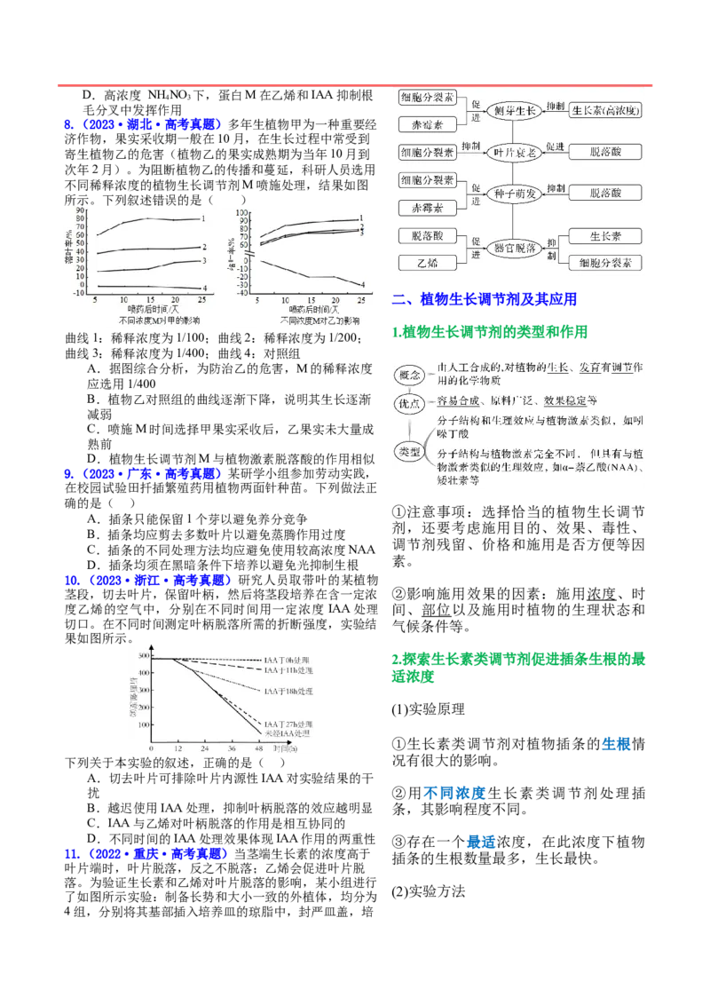 押新高考卷植物生命活动的调节（原卷版）-备战2024年高考生物临考题号押题（新高考通用）_2024年新高考资料_5.2024三轮冲刺_备战2024年高考生物临考题号押题（新高考通用）322745222