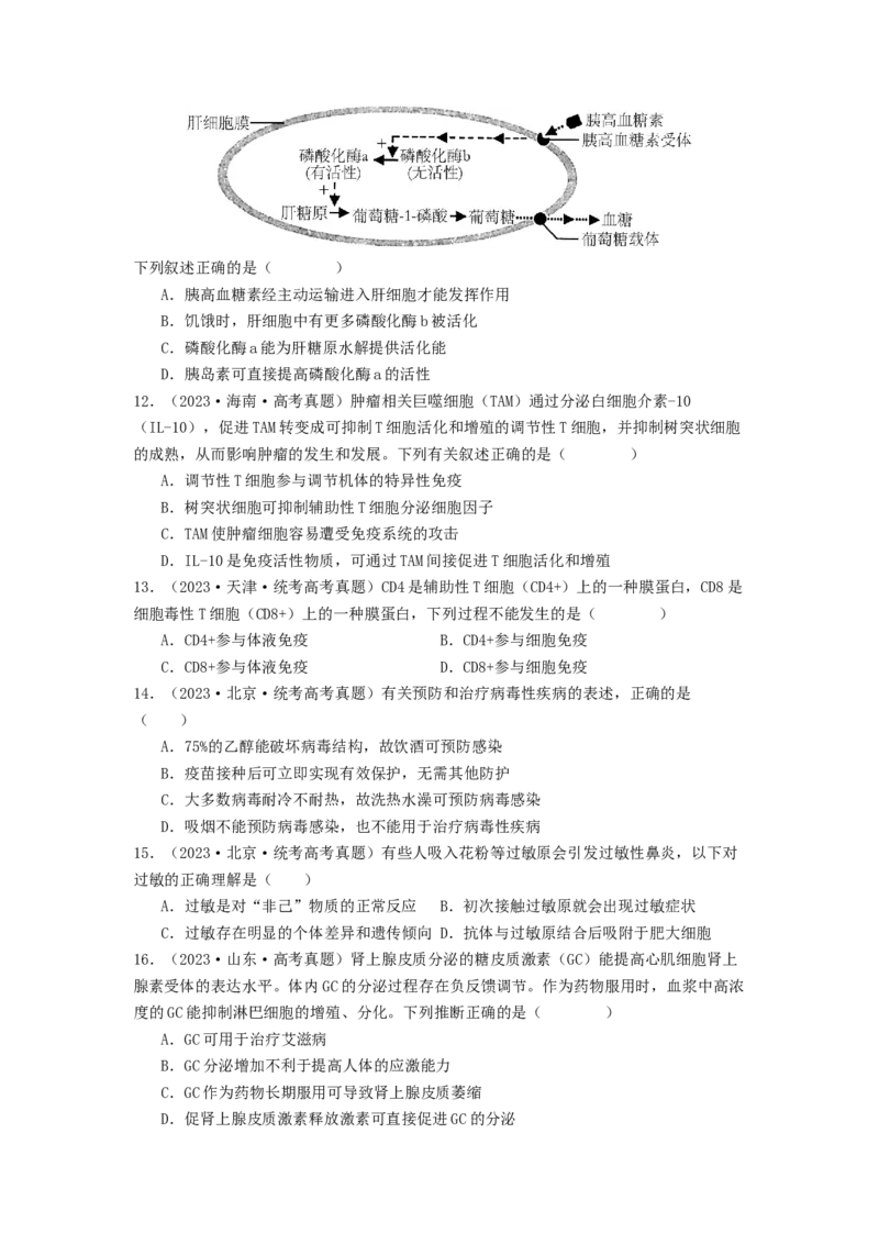 专题17体液调节和免疫调节（原卷版）_2024年新高考资料_1.2024一轮复习_备战2024年高考生物一轮复习抢分特训（全国通用）