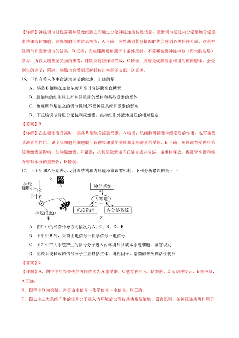 专题31动物生命活动调节的综合分析（解析版)_2024年新高考资料_3.2024专项复习_备战2024年高考生物一轮复习重难点专项突破