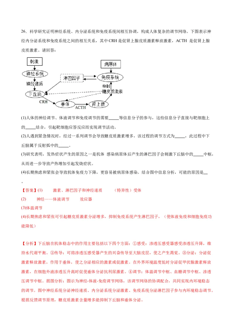 专题31动物生命活动调节的综合分析（解析版)_2024年新高考资料_3.2024专项复习_备战2024年高考生物一轮复习重难点专项突破